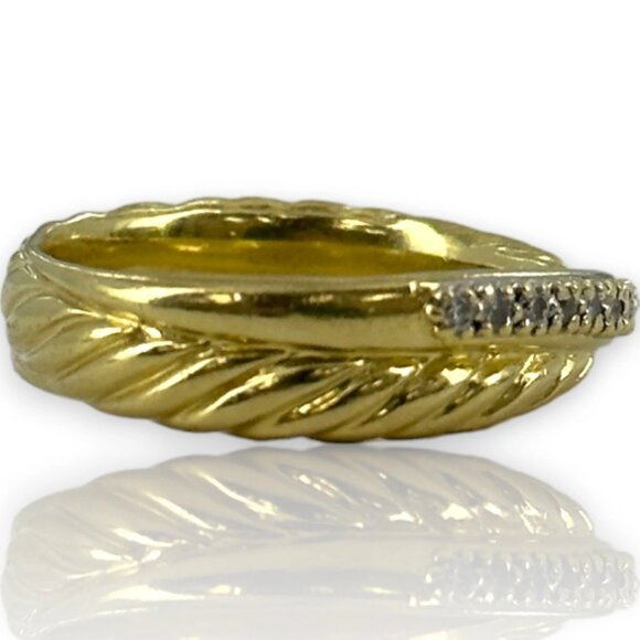 David Yurman 18kt Yellow Gold 750 Twist Band Crossover Ring Diamonds Size 6.75 - Picture 4 of 6
